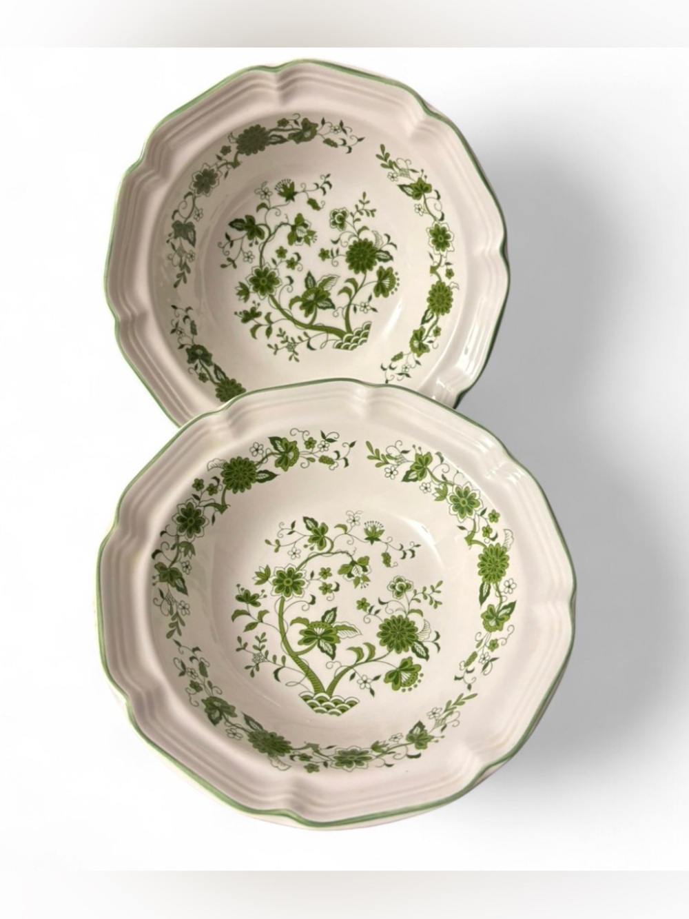 Vintage Korean stoneware bowls in the Green Indian Tree of Life pattern!